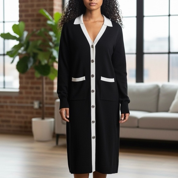 NWOT  Love Scarlett Black & Gold Tone Buttons down front sweater Dress Sz L/G - Picture 13 of 14